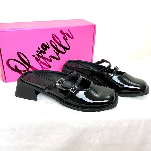 OLIVIA MILLER AQUARIUS BLACK PATENT LEATHER SQUARE TOE MARY JANE SLIP ON SZ 9 - Picture 1 of 12